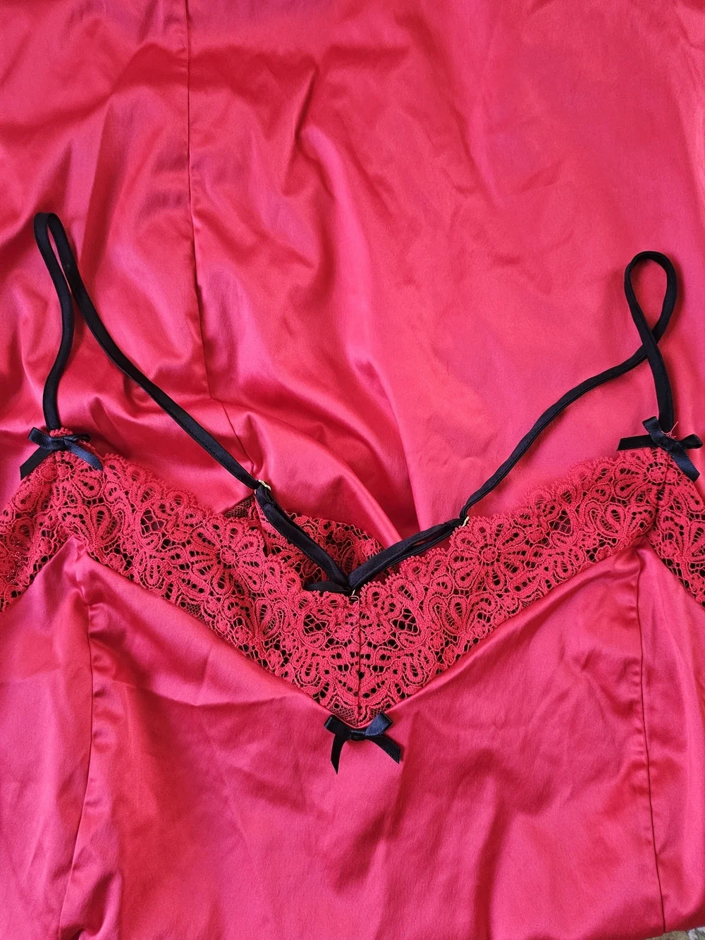 Cacique Vibrant Red Satin Slip with Black Straps